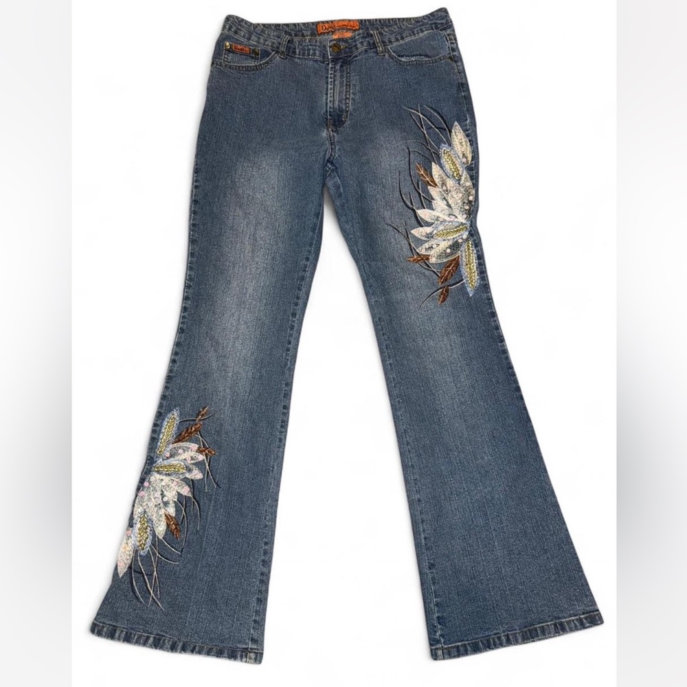 Blue Flare Jeans with Native American Embroidery